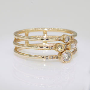 Gravity full three stack ring (with round & baguette diamonds)