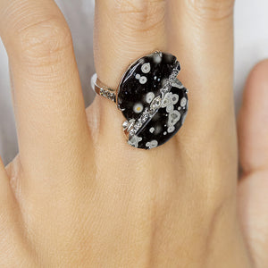 Galaxy Rare cosmic obsidian half moon diamond ring