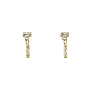 Gravity baguette diamond swinging bar stud earrings