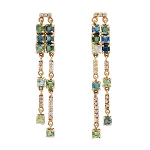 Galaxy sapphire diamond double strand earrings