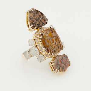 Galaxy Rare fossilized dinosaur bone and icy gray diamond ring