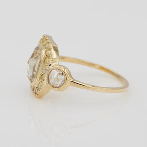 Galaxy ombre yellow diamond halo octagon rose cut diamond ring