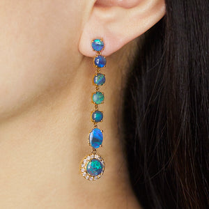 Galaxy natural black opal and gray diamond long earrings