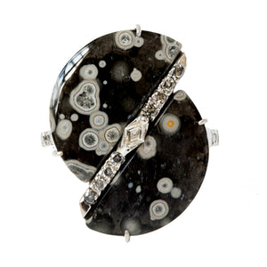 Galaxy Rare cosmic obsidian half moon diamond ring