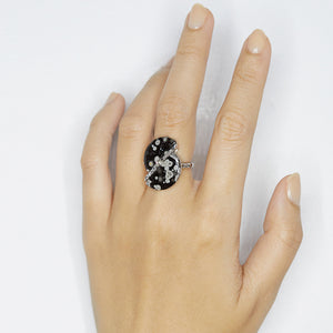 Galaxy Rare cosmic obsidian half moon diamond ring