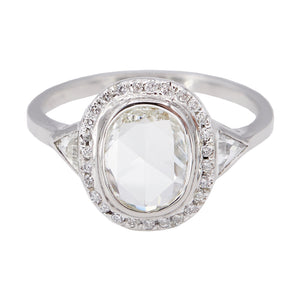 Galaxy white diamond halo oval rose cut diamond ring