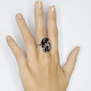 Galaxy Rare cosmic obsidian half moon diamond ring