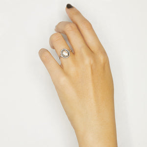Galaxy white diamond halo oval rose cut diamond ring
