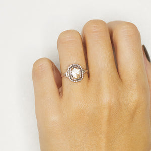 Galaxy white diamond halo oval rose cut diamond ring