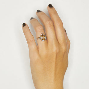 Galaxy gray diamond halo pear rose cut diamond ring