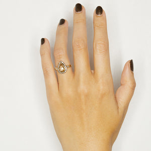 Galaxy gray diamond halo pear rose cut diamond ring