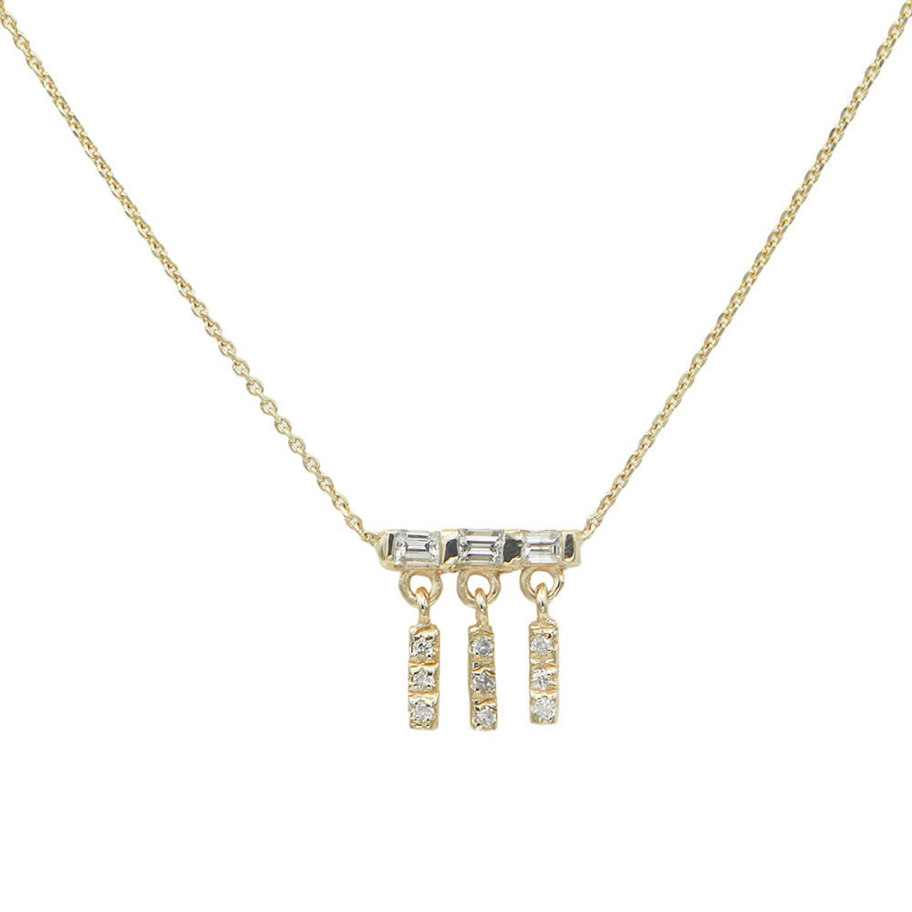 Gravity baguette diamond bar tassel necklace