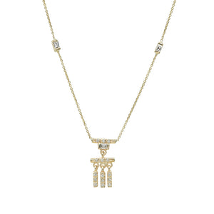 Gravity three baguette diamond tassel necklace