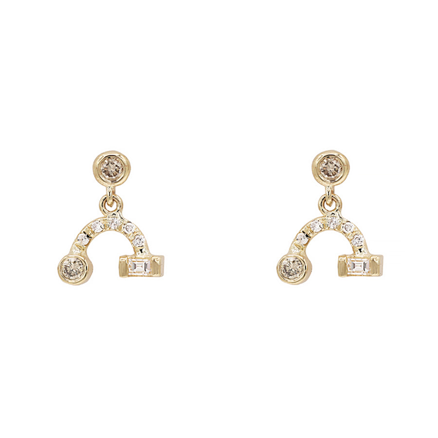 Gravity round champagne diamond arched diamond earrings