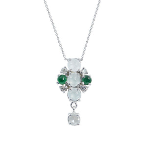 Galaxy natural icy and green jadeite rose cut diamond necklace