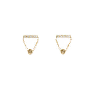Gravity diamond bar chain round champagne diamond earrings