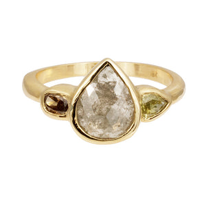 Stardust light gray rose cut pear diamond ring