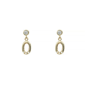 Gravity round diamond with oval hoop diamond earrings
