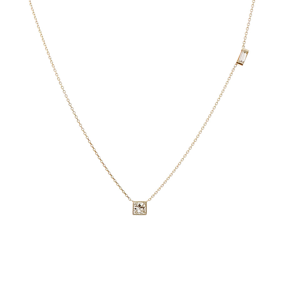 Gravity two diamond yellow gold necklace