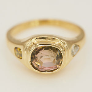 Neptune watermelon oval tourmaline diamond signet ring