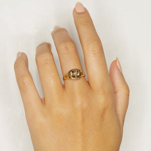 Neptune watermelon oval tourmaline diamond signet ring