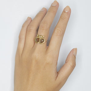 Double heart rose cut diamond ring