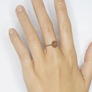 Elements round champagne diamond rose gold chain ring