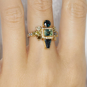 Galaxy blue and green sapphire color diamond ring