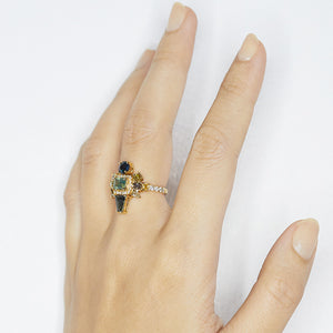 Galaxy blue and green sapphire color diamond ring