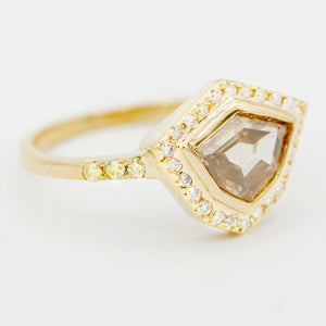 Galaxy fancy cut orange brown diamond ring