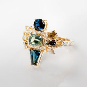 Galaxy blue and green sapphire color diamond ring