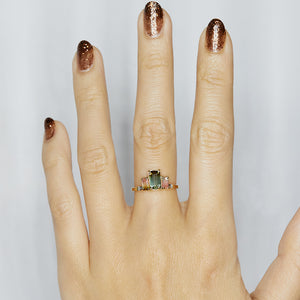 green and bi color tourmaline diamond Galaxy Ring