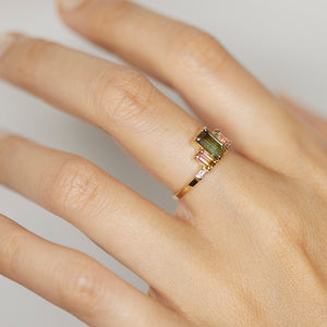 green and bi color tourmaline diamond Galaxy Ring