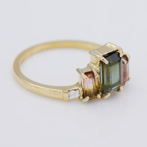 green and bi color tourmaline diamond Galaxy Ring