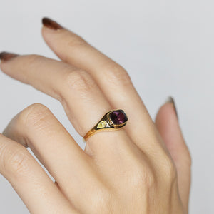Neptune pinkish purple spinel diamond signet ring