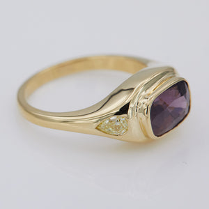 Neptune pinkish purple spinel diamond signet ring