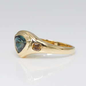 Neptune trillion sapphire diamond signet ring