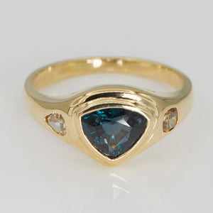 Neptune trillion sapphire diamond signet ring