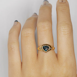 Neptune trillion sapphire diamond signet ring