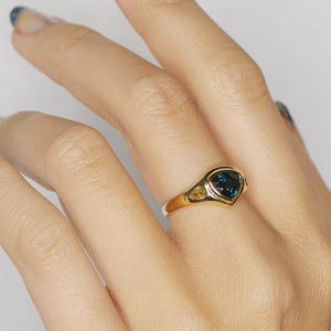 Neptune trillion sapphire diamond signet ring
