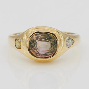 Neptune watermelon oval tourmaline diamond signet ring