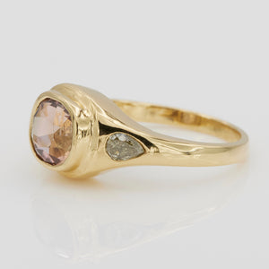 Neptune watermelon oval tourmaline diamond signet ring