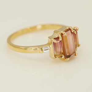 bi color tourmaline baguette diamond Galaxy Ring