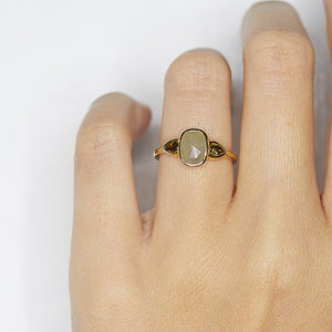 Stardust light gray rose cut long cushion diamond ring