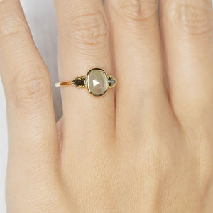 Stardust light gray rose cut long cushion diamond ring