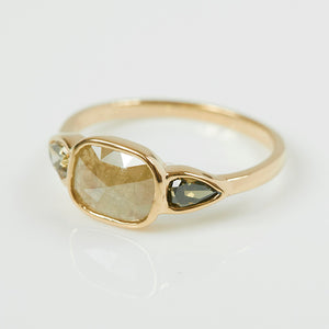 Stardust greenish gray rose cut long cushion diamond ring