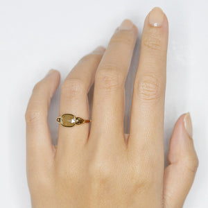 Stardust greenish gray rose cut long cushion diamond ring