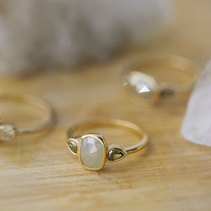 Stardust light gray rose cut long cushion diamond ring
