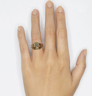 Stardust cool gray rose cut cushion diamond ring