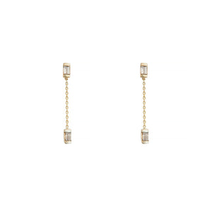 Gravity champagne baguette diamond chain earrings
